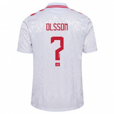 Kandiny Herren Dänemark Cornelius Olsson #0 Weiß Auswärtstrikot Trikot 24-26 T-Shirt