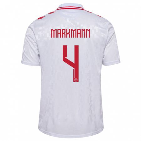 Kandiny Herren Dänemark Noah Markmann #4 Weiß Auswärtstrikot Trikot 24-26 T-Shirt