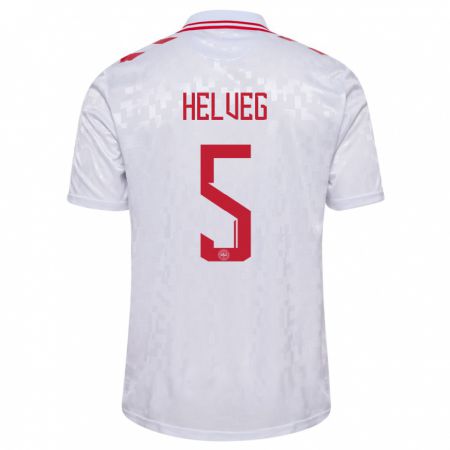 Kandiny Herren Dänemark Richard Helveg #5 Weiß Auswärtstrikot Trikot 24-26 T-Shirt