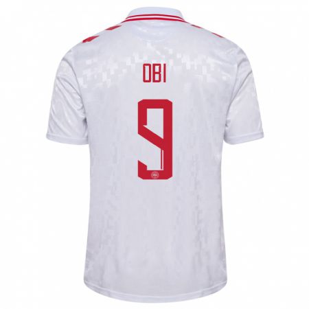 Kandiny Herren Dänemark Chido Obi #9 Weiß Auswärtstrikot Trikot 24-26 T-Shirt