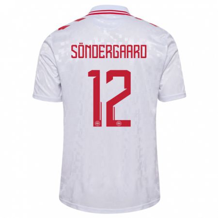 Kandiny Herren Dänemark Philip Söndergaard #12 Weiß Auswärtstrikot Trikot 24-26 T-Shirt
