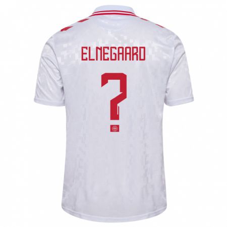Kandiny Herren Dänemark Tobias Elnegaard #0 Weiß Auswärtstrikot Trikot 24-26 T-Shirt