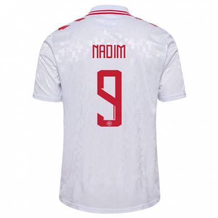Kandiny Herren Dänemark Nadia Nadim #9 Weiß Auswärtstrikot Trikot 24-26 T-Shirt
