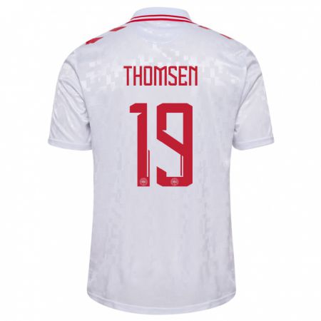 Kandiny Herren Dänemark Janni Thomsen #19 Weiß Auswärtstrikot Trikot 24-26 T-Shirt