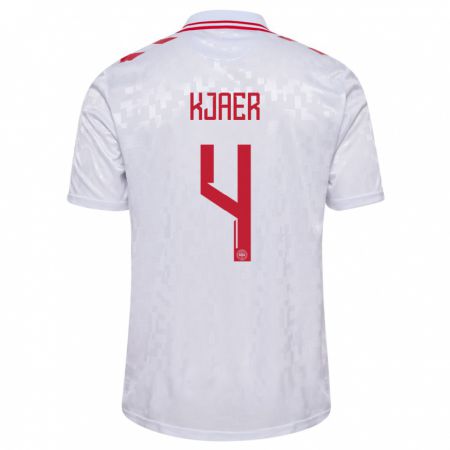 Kandiny Herren Dänemark Simon Kjaer #4 Weiß Auswärtstrikot Trikot 24-26 T-Shirt