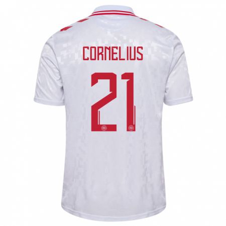 Kandiny Herren Dänemark Andreas Cornelius #21 Weiß Auswärtstrikot Trikot 24-26 T-Shirt