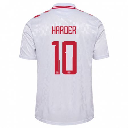 Kandiny Herren Dänemark Pernille Harder #10 Weiß Auswärtstrikot Trikot 24-26 T-Shirt