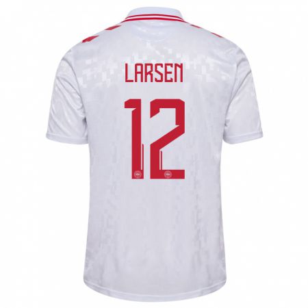 Kandiny Herren Dänemark Stine Larsen #12 Weiß Auswärtstrikot Trikot 24-26 T-Shirt