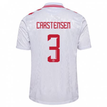 Kandiny Herren Dänemark Rasmus Carstensen #3 Weiß Auswärtstrikot Trikot 24-26 T-Shirt