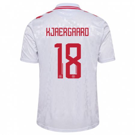 Kandiny Herren Dänemark Maurits Kjaergaard #18 Weiß Auswärtstrikot Trikot 24-26 T-Shirt