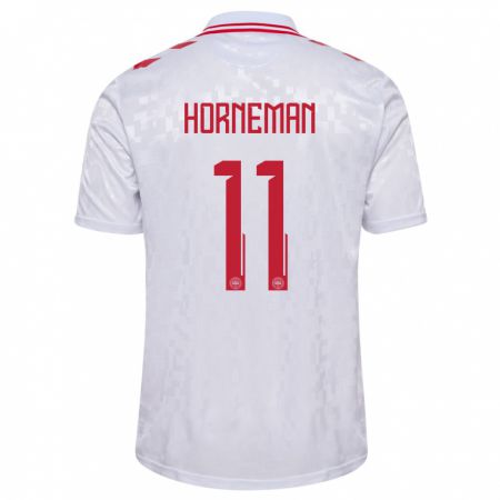 Kandiny Herren Dänemark Charly Horneman #11 Weiß Auswärtstrikot Trikot 24-26 T-Shirt