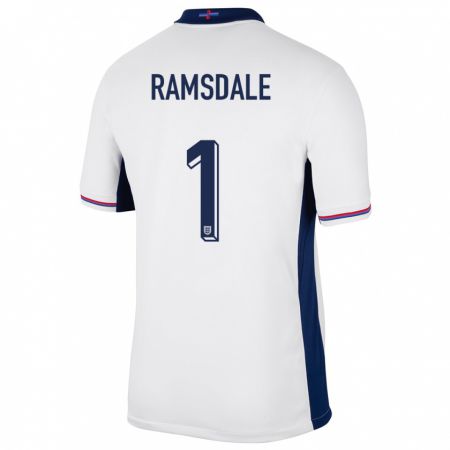 Kandiny Damen England Aaron Ramsdale #1 Weiß Heimtrikot Trikot 24-26 T-Shirt