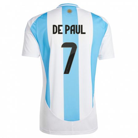 Kandiny Damen Argentinien Rodrigo De Paul #7 Weiß Blau Heimtrikot Trikot 24-26 T-Shirt
