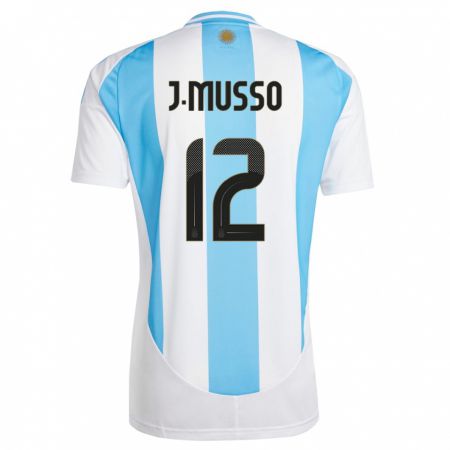 Kandiny Damen Argentinien Juan Musso #12 Weiß Blau Heimtrikot Trikot 24-26 T-Shirt