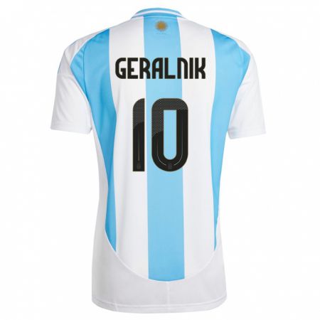 Kandiny Damen Argentinien Tiago Geralnik #10 Weiß Blau Heimtrikot Trikot 24-26 T-Shirt