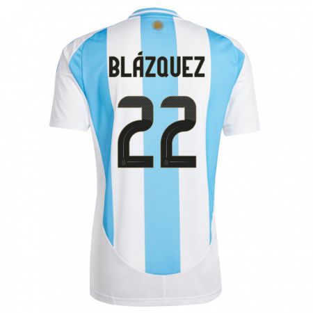 Kandiny Damen Argentinien Joaquin Blazquez #22 Weiß Blau Heimtrikot Trikot 24-26 T-Shirt