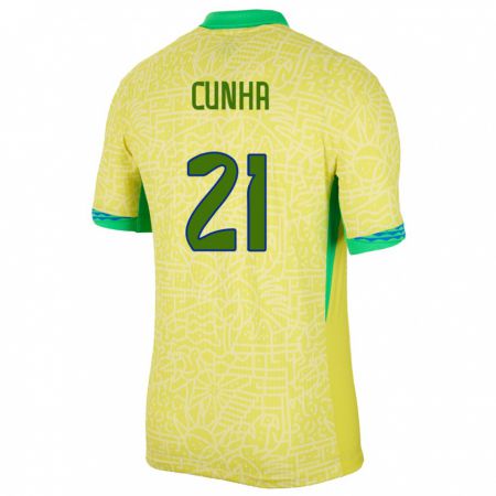 Kandiny Damen Brasilien Matheus Cunha #21 Gelb Heimtrikot Trikot 24-26 T-Shirt