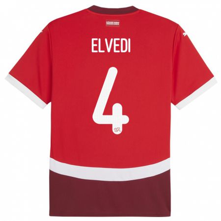 Kandiny Damen Schweiz Nico Elvedi #4 Rot Heimtrikot Trikot 24-26 T-Shirt