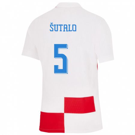 Kandiny Damen Kroatien Josip Sutalo #5 Weiß Rot Heimtrikot Trikot 24-26 T-Shirt