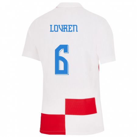 Kandiny Damen Kroatien Dejan Lovren #6 Weiß Rot Heimtrikot Trikot 24-26 T-Shirt