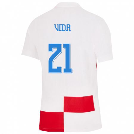 Kandiny Damen Kroatien Domagoj Vida #21 Weiß Rot Heimtrikot Trikot 24-26 T-Shirt