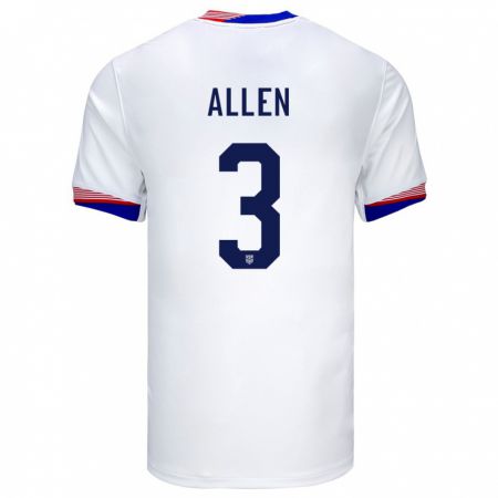 Kandiny Damen Vereinigte Staaten Noah Allen #3 Weiß Heimtrikot Trikot 24-26 T-Shirt