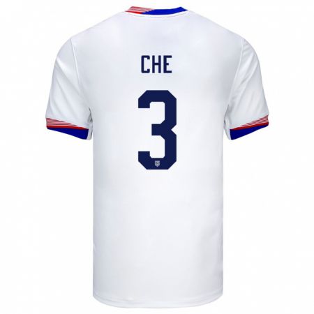Kandiny Damen Vereinigte Staaten Justin Che #3 Weiß Heimtrikot Trikot 24-26 T-Shirt