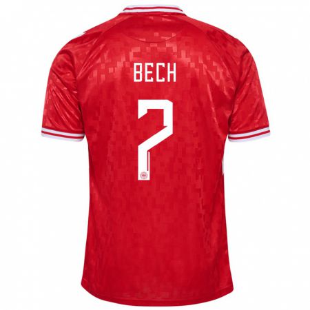Kandiny Damen Dänemark Tobias Bech #7 Rot Heimtrikot Trikot 24-26 T-Shirt