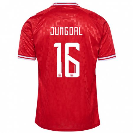 Kandiny Damen Dänemark Andreas Jungdal #16 Rot Heimtrikot Trikot 24-26 T-Shirt