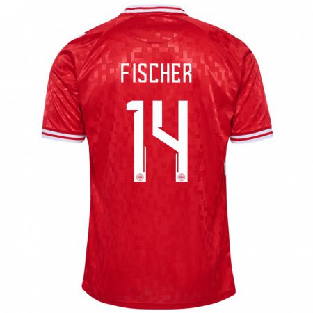 Kandiny Damen Dänemark Mikkel Fischer #14 Rot Heimtrikot Trikot 24-26 T-Shirt