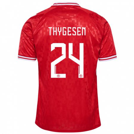 Kandiny Damen Dänemark Sarah Thygesen #24 Rot Heimtrikot Trikot 24-26 T-Shirt