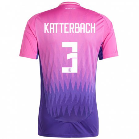 Kandiny Damen Deutschland Noah Katterbach #3 Pink Lila Auswärtstrikot Trikot 24-26 T-Shirt