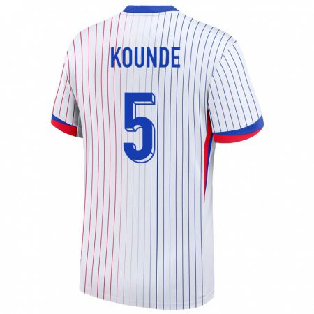 Kandiny Damen Frankreich Jules Kounde #5 Weiß Auswärtstrikot Trikot 24-26 T-Shirt