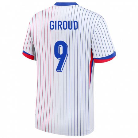 Kandiny Damen Frankreich Olivier Giroud #9 Weiß Auswärtstrikot Trikot 24-26 T-Shirt