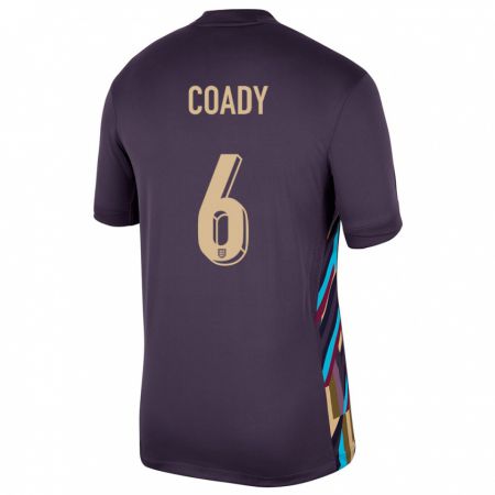 Kandiny Damen England Conor Coady #6 Dunkle Rosine Auswärtstrikot Trikot 24-26 T-Shirt