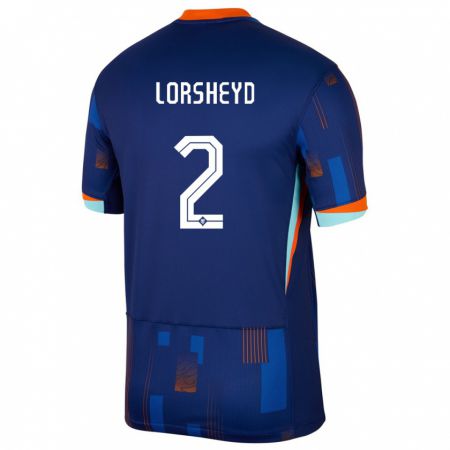 Kandiny Damen Niederlande Barbara Lorsheyd #2 Blau Auswärtstrikot Trikot 24-26 T-Shirt