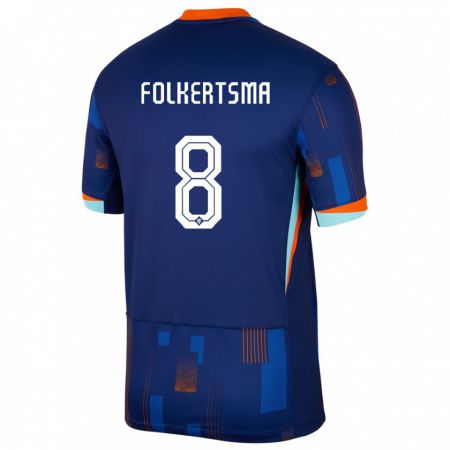 Kandiny Damen Niederlande Sisca Folkertsma #8 Blau Auswärtstrikot Trikot 24-26 T-Shirt