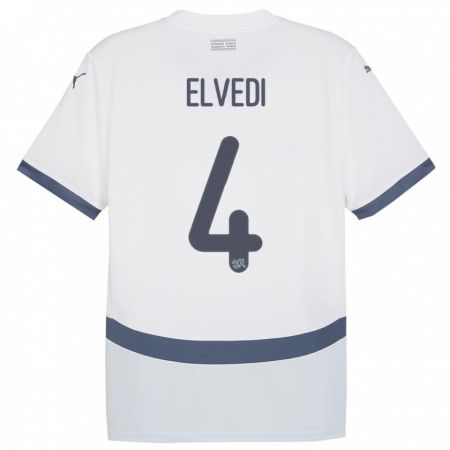 Kandiny Damen Schweiz Nico Elvedi #4 Weiß Auswärtstrikot Trikot 24-26 T-Shirt