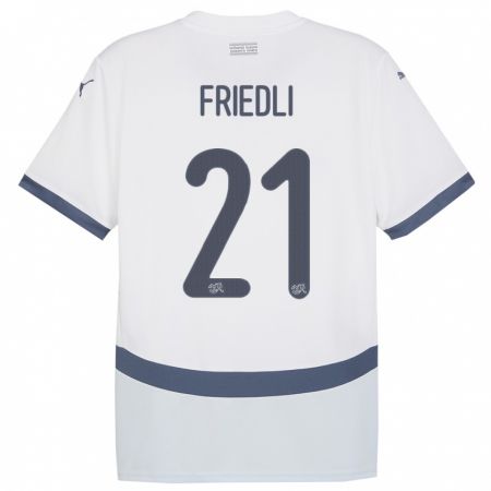 Kandiny Damen Schweiz Seraina Friedli #21 Weiß Auswärtstrikot Trikot 24-26 T-Shirt