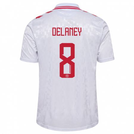 Kandiny Damen Dänemark Thomas Delaney #8 Weiß Auswärtstrikot Trikot 24-26 T-Shirt