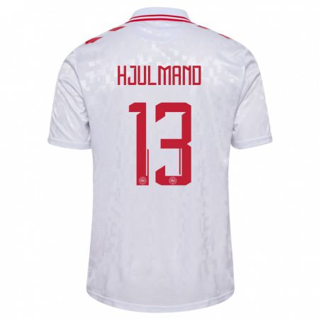 Kandiny Damen Dänemark Morten Hjulmand #13 Weiß Auswärtstrikot Trikot 24-26 T-Shirt