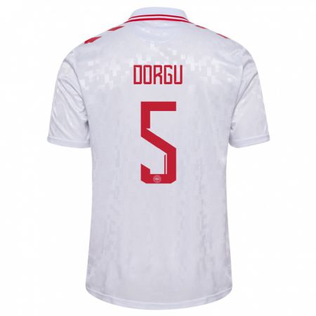 Kandiny Damen Dänemark Patrick Dorgu #5 Weiß Auswärtstrikot Trikot 24-26 T-Shirt