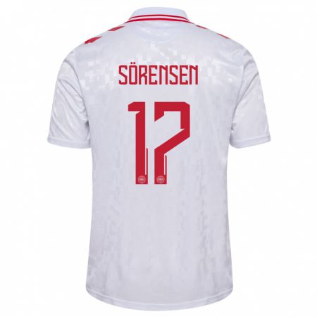 Kandiny Damen Dänemark Oliver Sörensen #17 Weiß Auswärtstrikot Trikot 24-26 T-Shirt