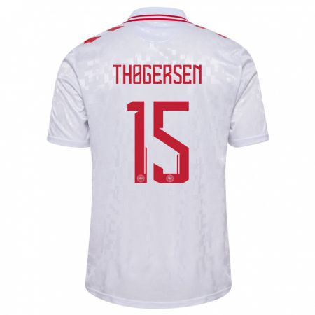Kandiny Damen Dänemark Frederikke Thøgersen #15 Weiß Auswärtstrikot Trikot 24-26 T-Shirt