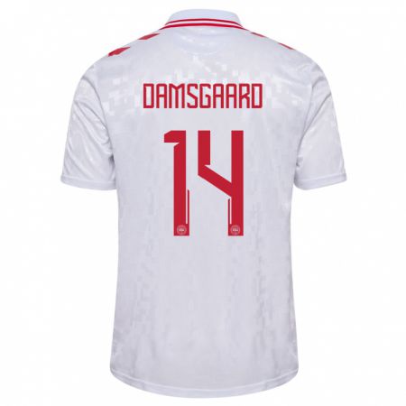 Kandiny Damen Dänemark Mikkel Damsgaard #14 Weiß Auswärtstrikot Trikot 24-26 T-Shirt