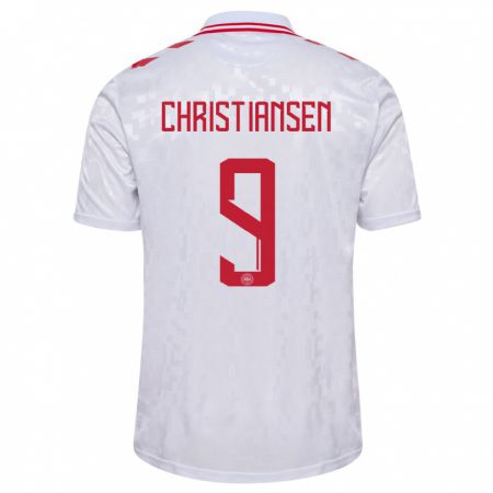 Kandiny Damen Dänemark Nanna Christiansen #9 Weiß Auswärtstrikot Trikot 24-26 T-Shirt
