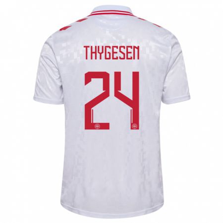 Kandiny Damen Dänemark Sarah Thygesen #24 Weiß Auswärtstrikot Trikot 24-26 T-Shirt