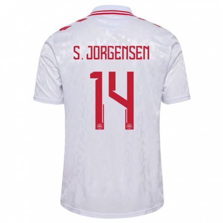 Kandiny Damen Dänemark Sebastian Jorgensen #14 Weiß Auswärtstrikot Trikot 24-26 T-Shirt