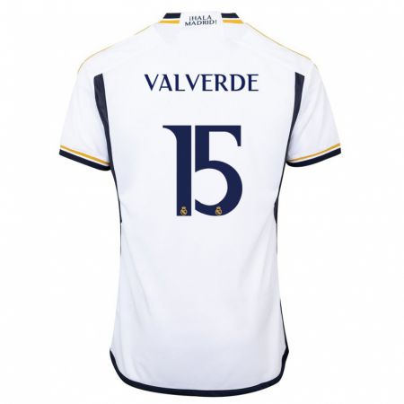 Kandiny Kinder Federico Valverde #15 Weiß Heimtrikot Trikot 2023/24 T-Shirt