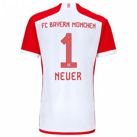 Kandiny Kinder Manuel Neuer #1 Rot-Weiss Heimtrikot Trikot 2023/24 T-Shirt
